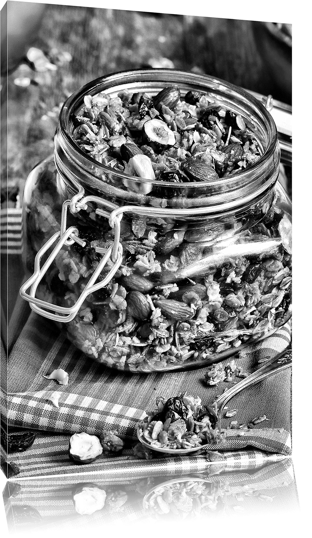 Pixxprint Honig Müsli im Glas als Leinwandbild | Grösse: 100x70 cm | Wandbild | Kunstdruck | fertig