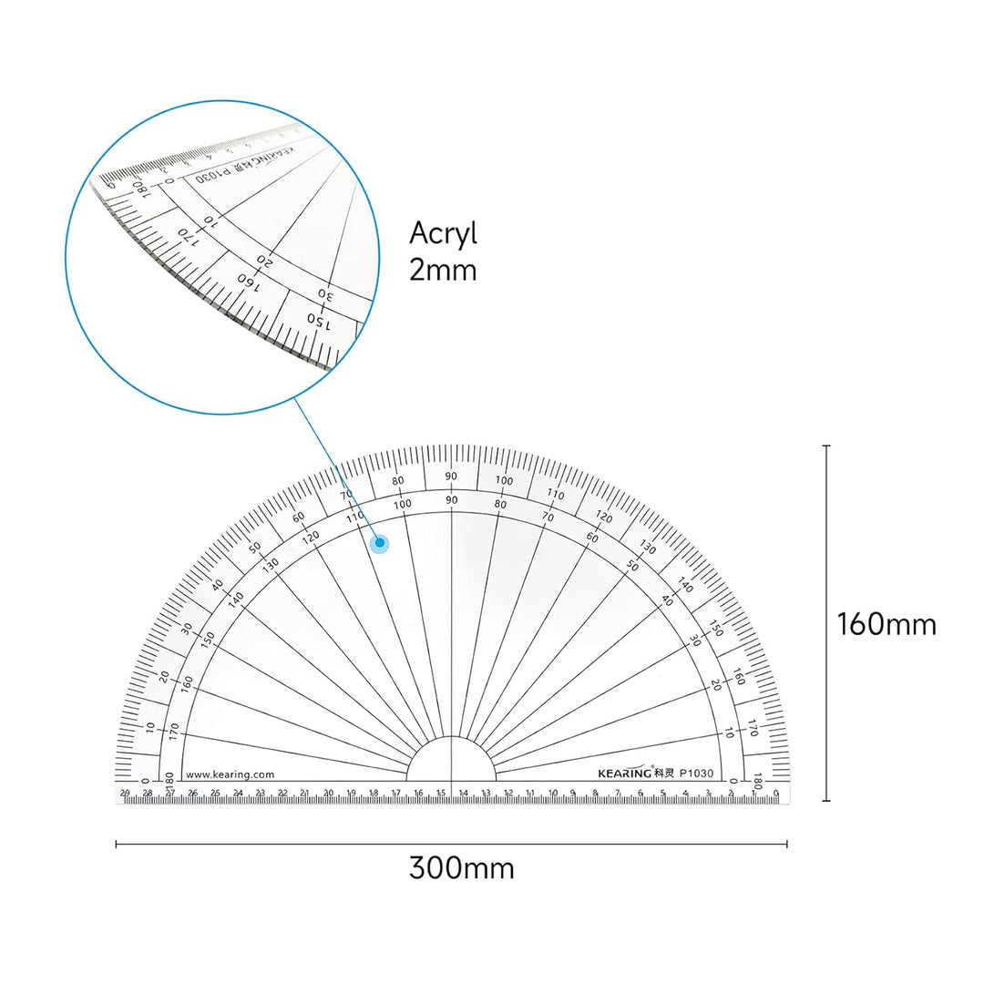 KEARING Halbkreis-Winkelmesser aus Acryl zum Nähen, Quilten, Basteln 30cm diameter, 30cm diameter