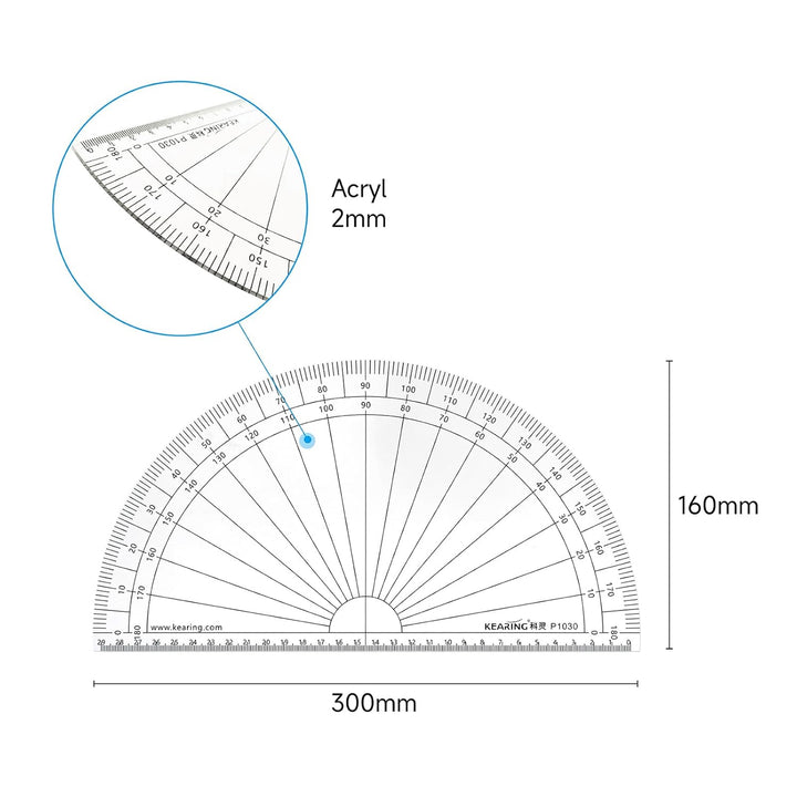 KEARING Halbkreis-Winkelmesser aus Acryl zum Nähen, Quilten, Basteln 30cm diameter, 30cm diameter