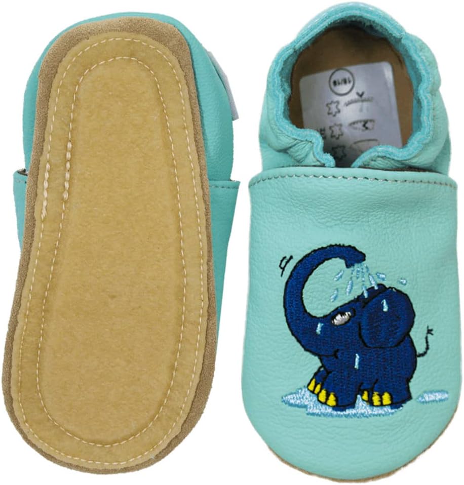 HOBEA-Germany Kitaschuhe Safestep, Kinderhausschuhe, Lederschuhe 20/21 EU Maus mit Elefant Regen Min