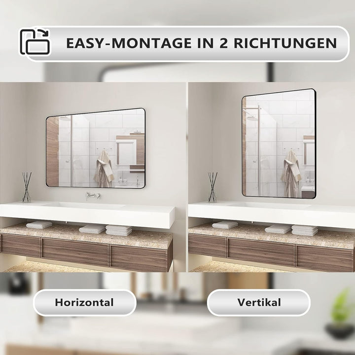 BD-Baode Wandspiegel 70x50cm, Spiegel Rechteckiger Abgerundete Ecken Badezimmerspiegel, klassisch Ba