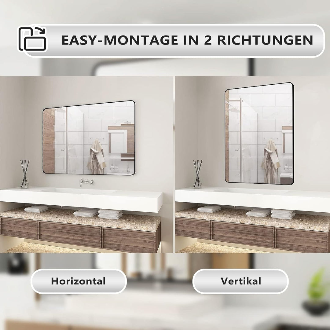 BD-Baode Badspiegel Schwarz 50x70cm Abgerundete Ecken Spiegel Wandspiegel für Badezimmer Wohnzimmer