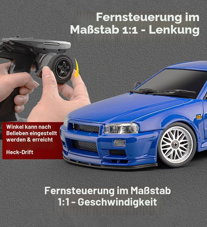 ARRIS LD1899 1:18 RC Driftauto, GTR R34 2,4 GHz RWD Mini-Modellfahrzeug mit Gyro, Legierung-Karosser
