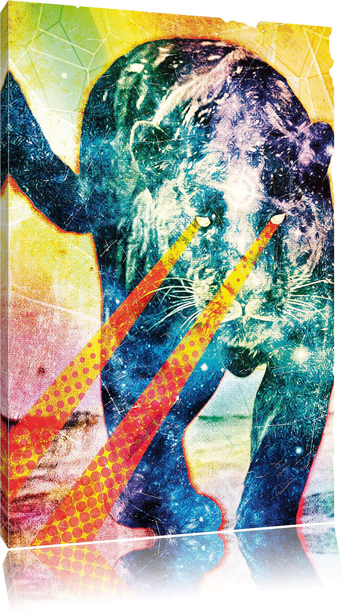 Pixxprint Psycat Leinwandbild Bild auf Leinwand, XXL riesige Bilder fertig gerahmt mit Keilrahmen, K