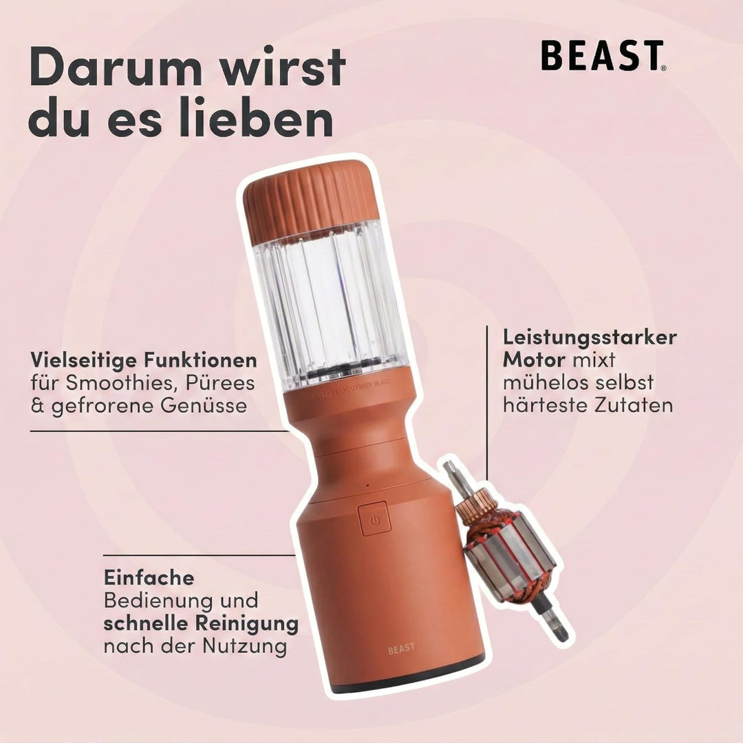 BEAST Smoothie Maker 850W - Kompakter Standmixer Hochleistungsmixer mit 3 Tritan Mixbechers - 785ml
