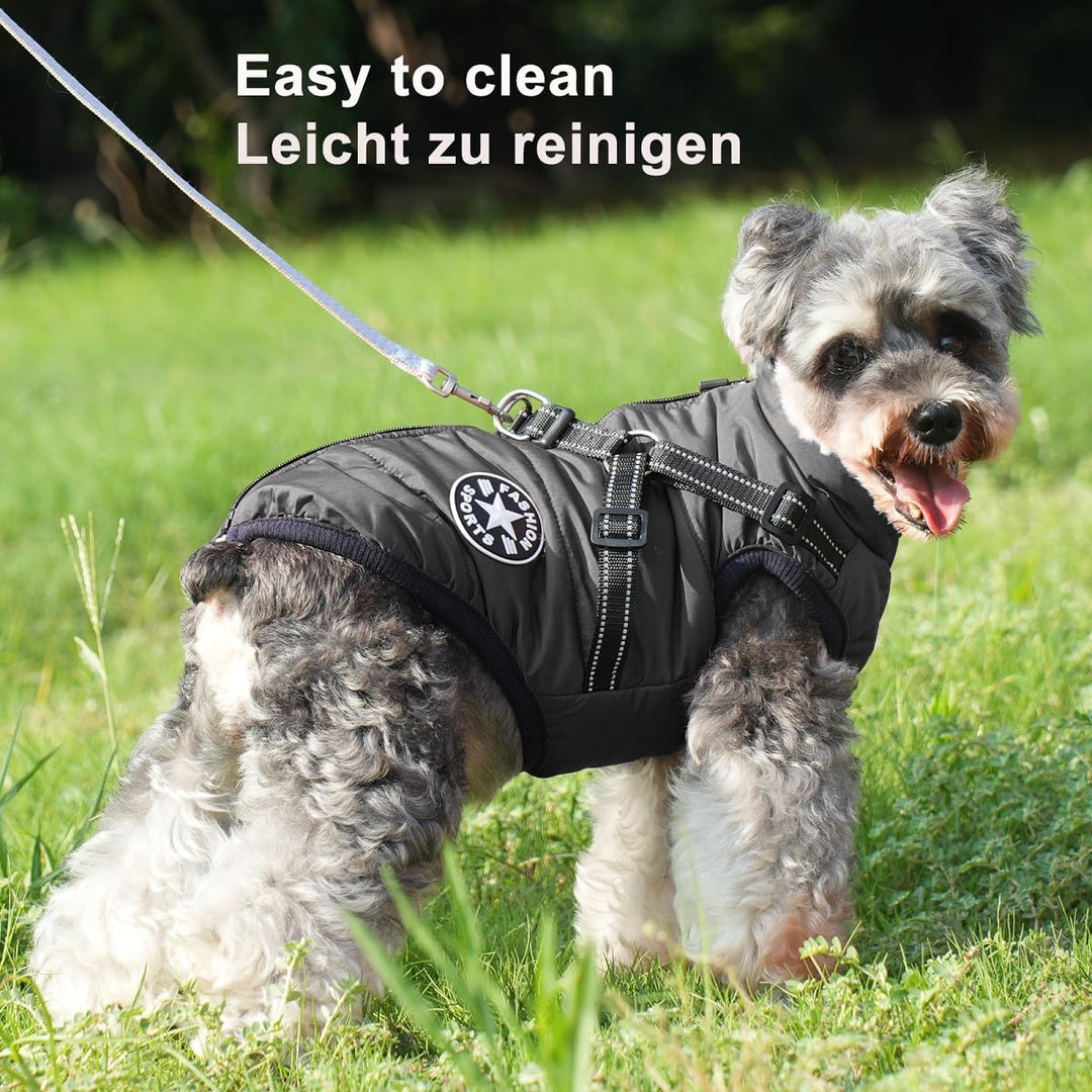 Hundemantel mit Geschirr, wasserdicht, leicht an- und auszuziehen, warme Winterkleidung für Welpen,