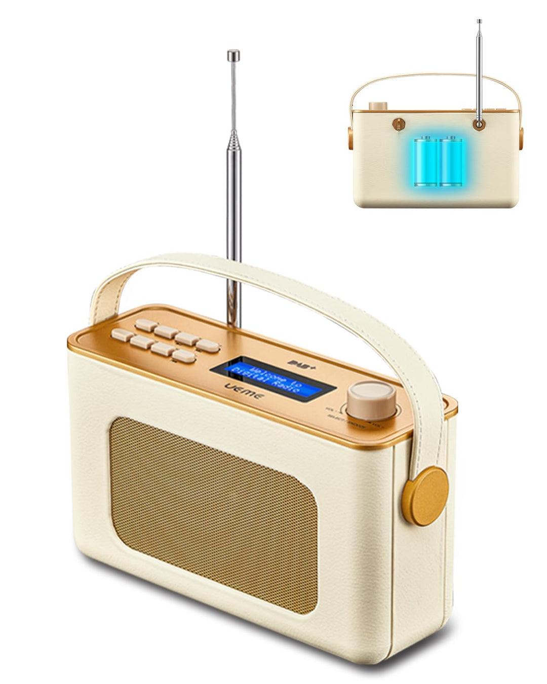 Tragbarer Retro Design DAB Plus/FM Radio, Bluetooth Lautsprecher DAB + Radio mit Wiederaufladbarer L