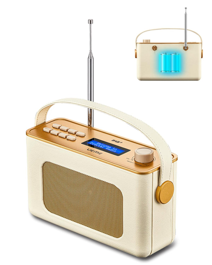 Tragbarer Retro Design DAB Plus/FM Radio, Bluetooth Lautsprecher DAB + Radio mit Wiederaufladbarer L
