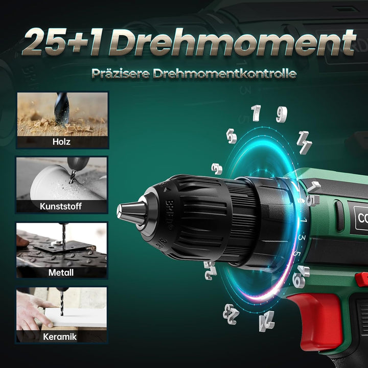 Akkuschrauber mit 2000mAh Akkus, 20V Akku Bohrschrauber Set 42Nm Max, 2-Gang Akku-Bohrmaschine, Komp