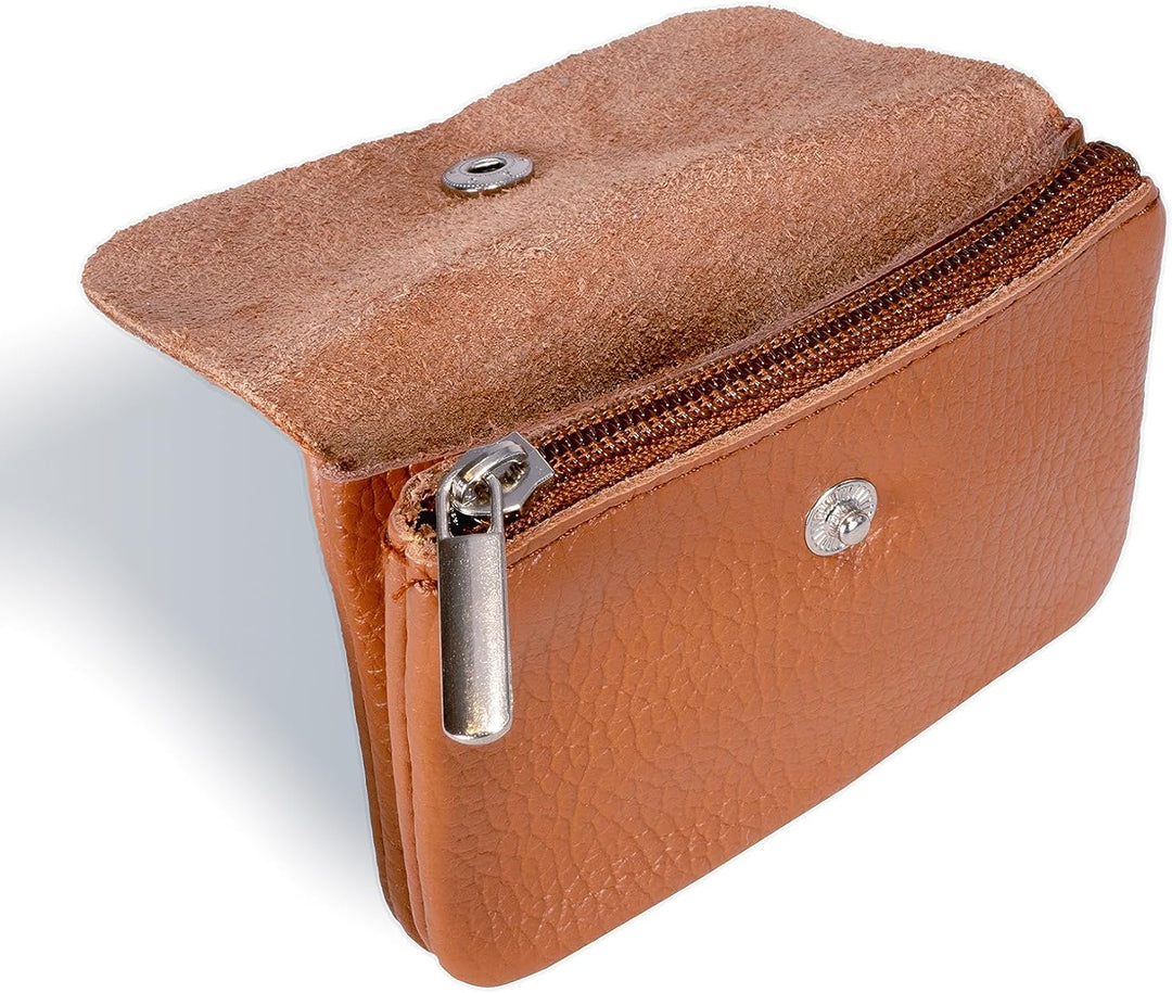 Damen Geldbörse minimalistisch, klassischer Geldbeutel aus genarbten, echten Leder - Mia (Cognac), C