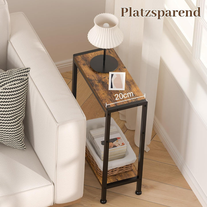 Schmaler Beistelltisch, Nachttisch, 2er Set, 2 Ablagen Nachttisch Schmal mit Stauraum, sofa beistell