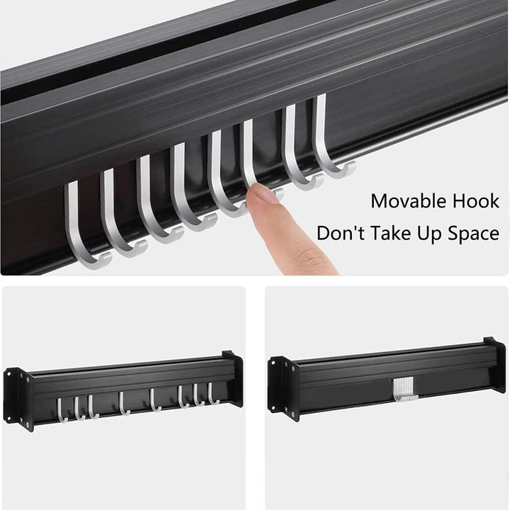 Hakenleiste Küche, Küchenhalterung Ohne Bohren mit Haken, Messerblock Ohne Messer, Küchenreling mit