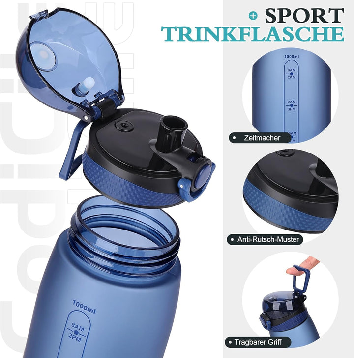 CodiCile Trinkflasche 1L, Wasserflasche 1L BPA-Frei, Auslaufsichere 1 Liter Trinkflasche, Tritan Spo