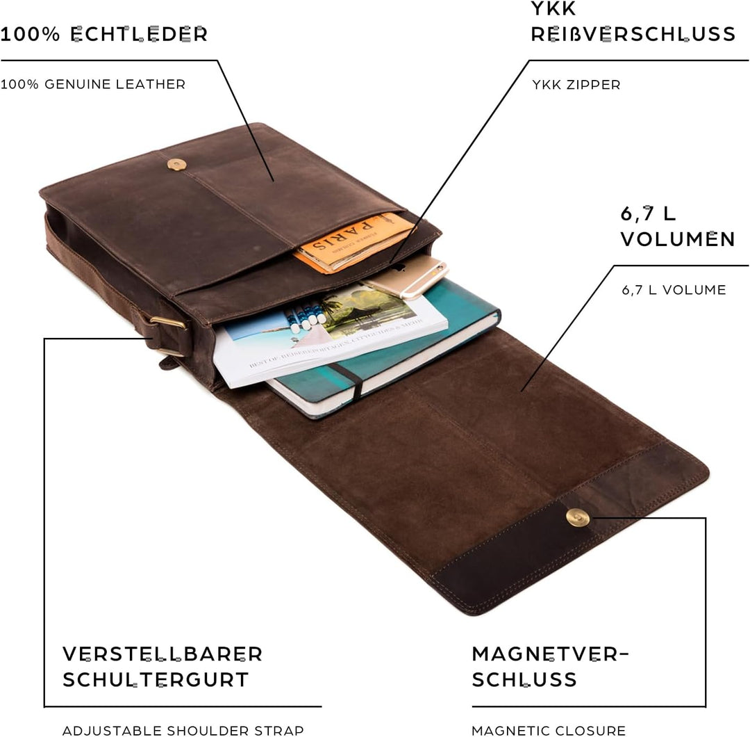LEABAGS Unisex London Umhängetasche (1er Pack) L Nature Dunkelbraun, L Nature Dunkelbraun