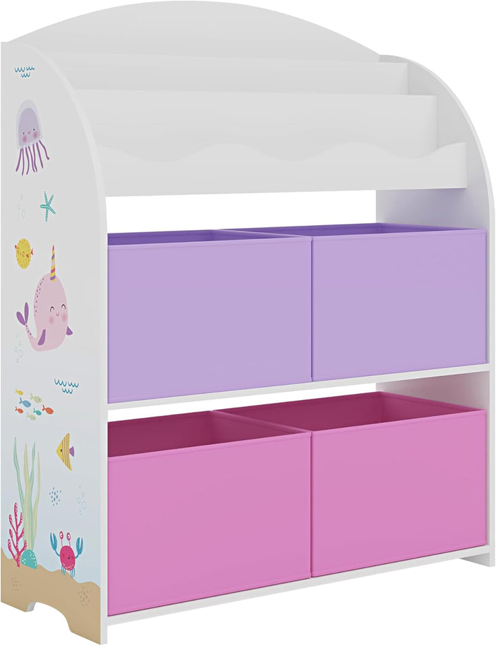 [en.casa] Kinder Bücherregal Orust Kinderregal mit Ozean Motiv Aufbewahrung 97,5 x 82,5 x 29,5 cm Ki