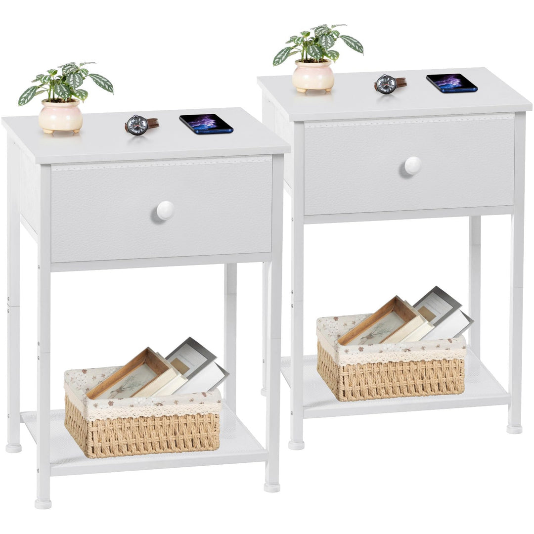 AMHANCIBLE Nachttisch 2er Set, Beistelltisch mit Stoffschubladen, Nachtkommode mit 2 Ablagen, Nachts