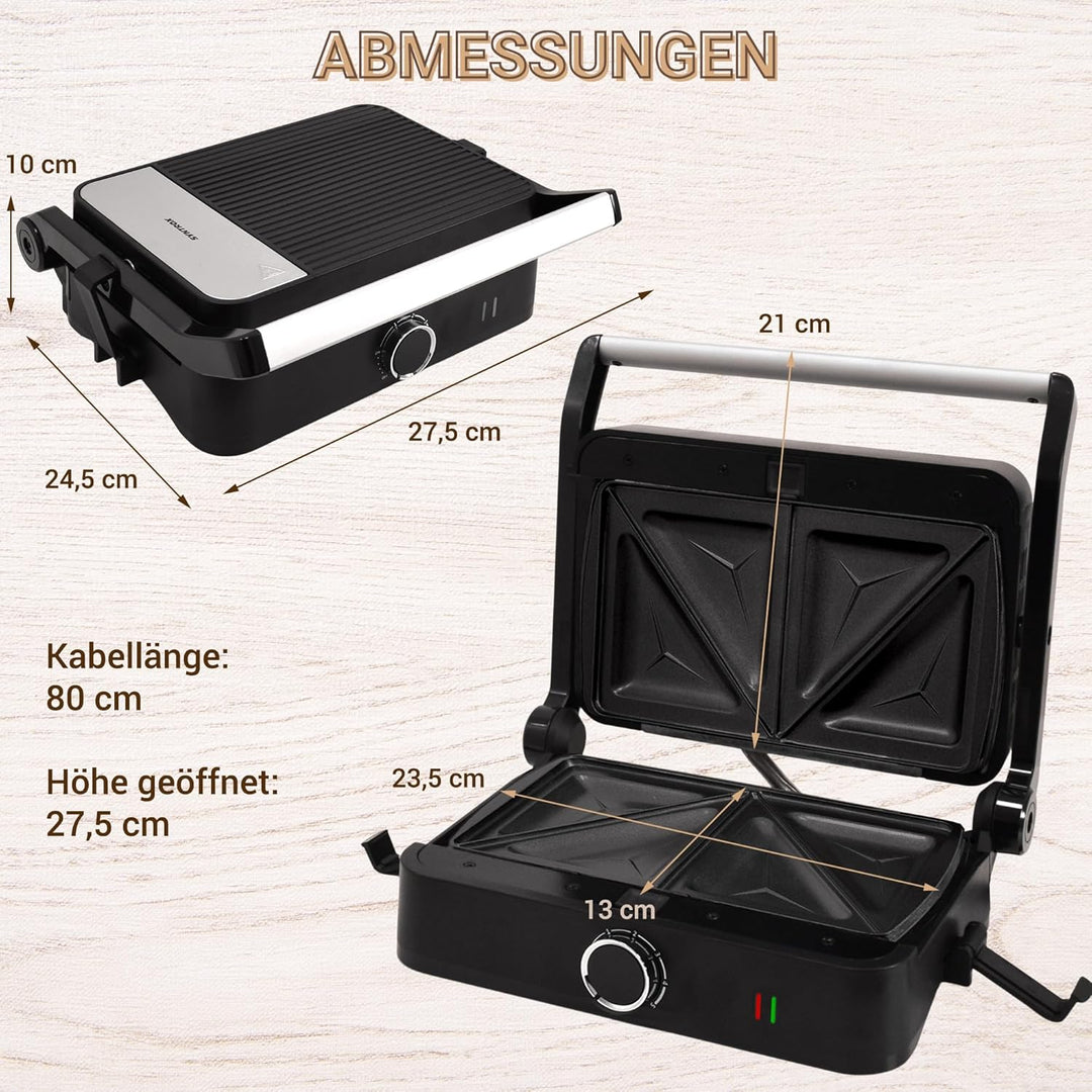 Syntrox SM-1000W Toledo Sandwichmaker mit Wechselplatten – knusprige Toast-Sandwiches schnell & glei