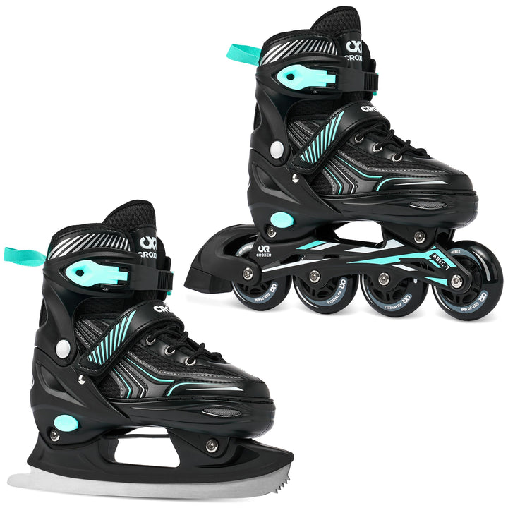 2in1 Croxer Inlineskates/Schlittschuhe Optima verstellbar 39-42(24cm-26,5cm) Schwarz/Mint, 39-42(24c