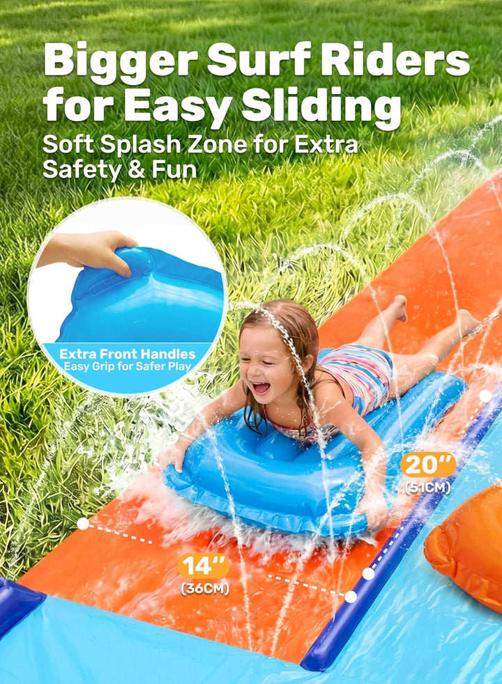 Sloosh 100 cm grosse Doppel-Wasserrutsche, robuste Rasenrutsche und Rutsche mit Sprinkler und 2 aufb