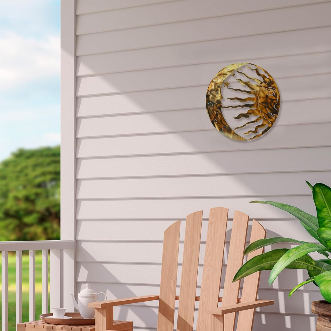 MrMrKura Sonne Metall Wandkunst Outdoor Indoor Rustikale Retro Sonne Mond Sterne Wandbehang Dekor fü