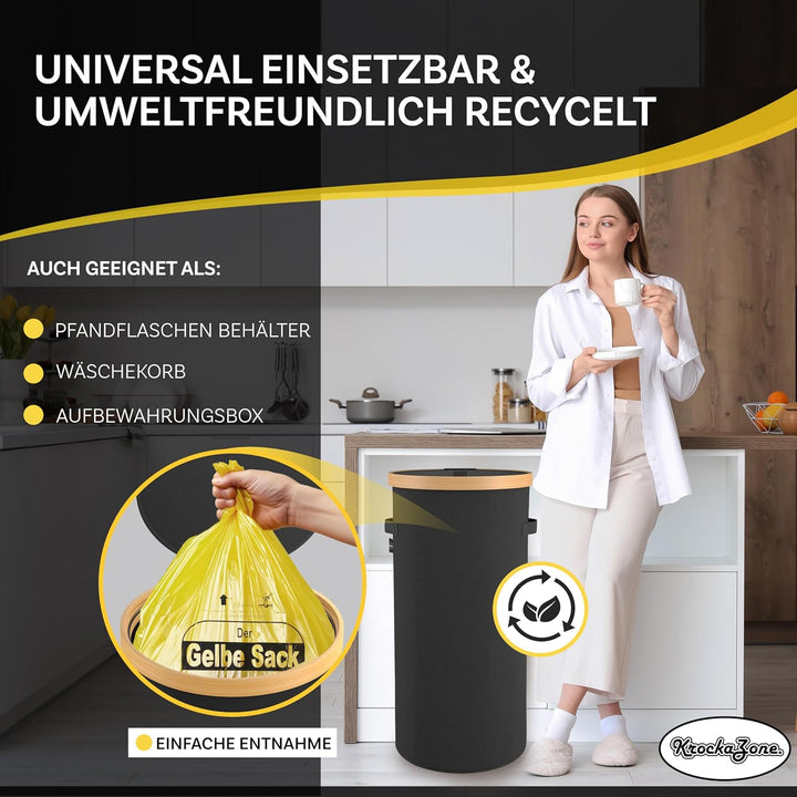 Gelber Sack Ständer mit Tragetasche & gelbe Säcke - Stabiler Müllsackständer, Mülleimer mit Deckel g