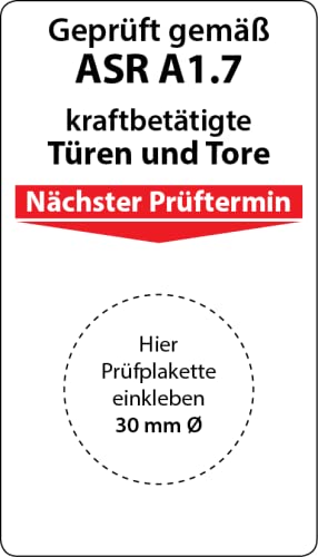 Grundplakette Geprüft gemäss ASR A1.7 kraftbetätigte Tore und Türen, 100 Stück, 70 x 40 mm, Vinylfol