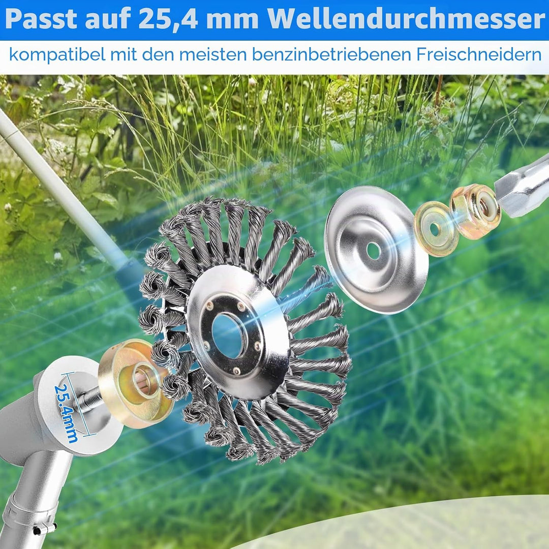 SWAWIS 2 Stück Profi Unkrautbürste für Freischneider 150×25,4mm Drahtbürste Freischneider Wildkrautb