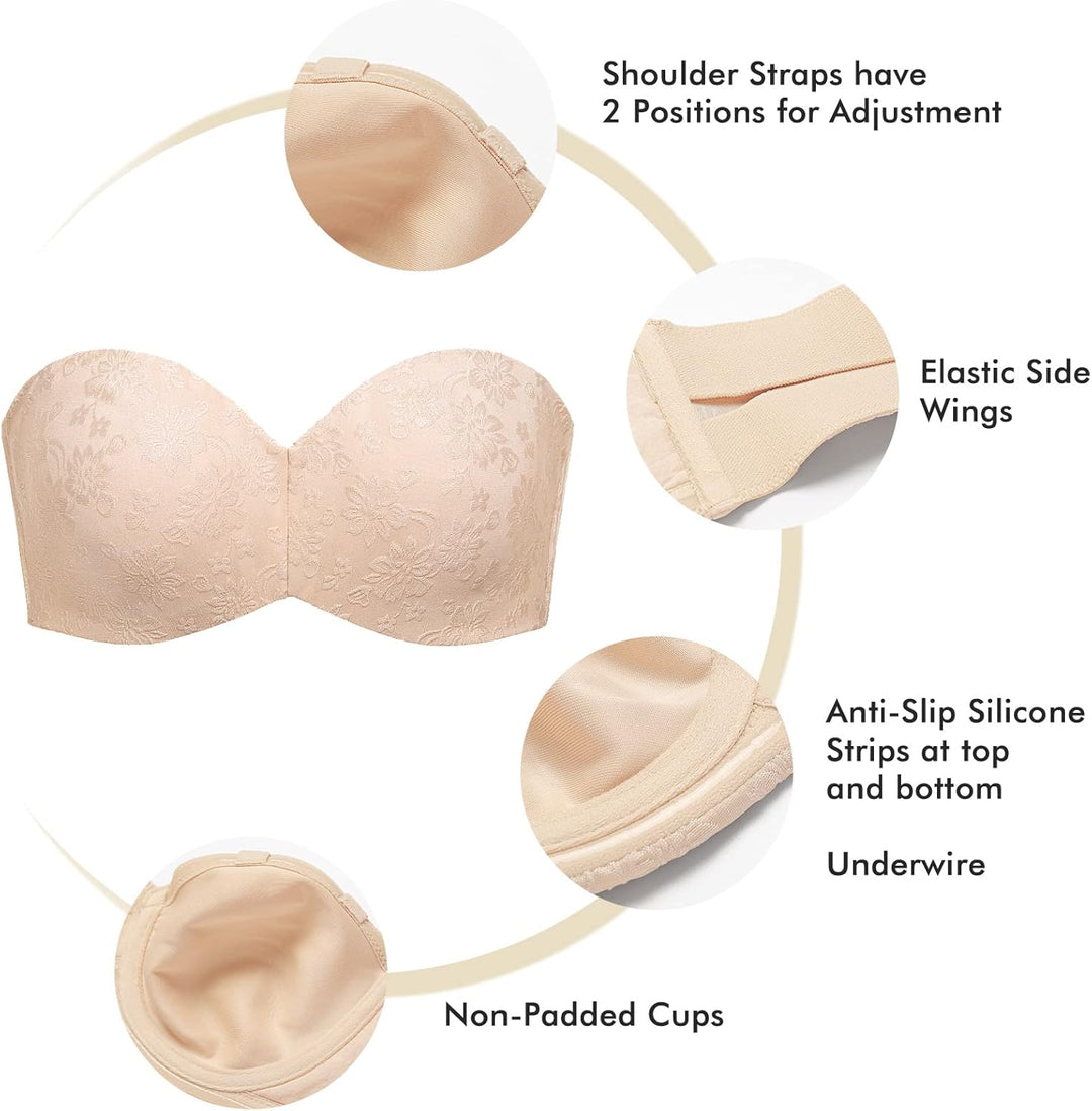 DELIMIRA Damen Trägerloser BH Jacquard mit Bügel ohne Einlagen Grosse Grössen 70B Beige, 70B Beige