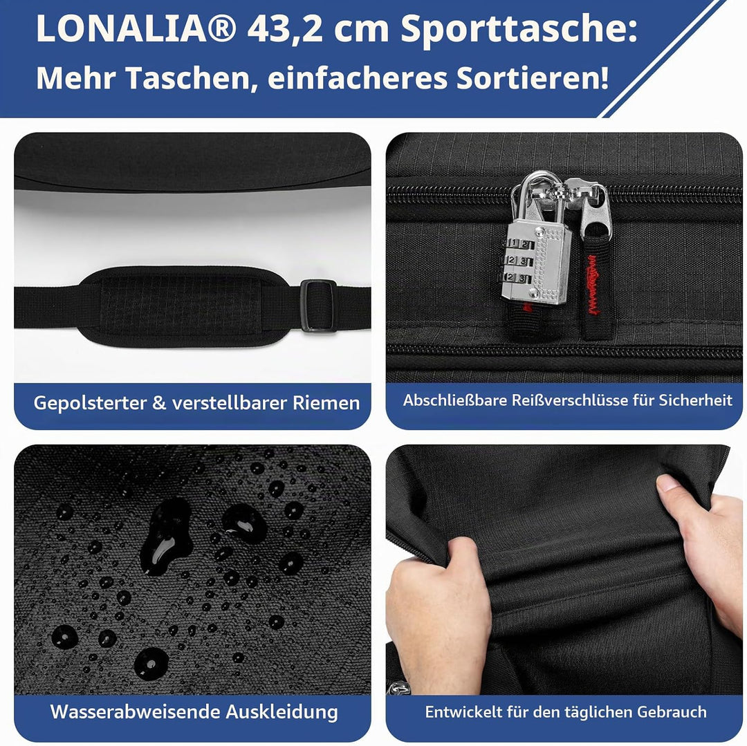 30L Kleine Sporttasche Reisetasche - 43x26x26cm Handgepäck Weekender Gym Tasche für Sport Training U