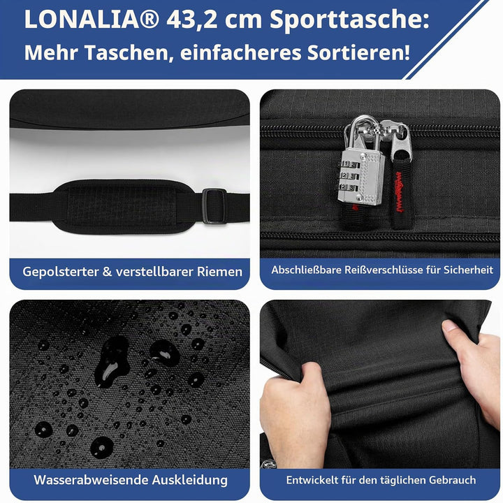 30L Kleine Sporttasche Reisetasche - 43x26x26cm Handgepäck Weekender Gym Tasche für Sport Training U