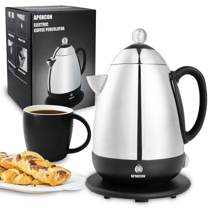 APOXCON Edelstahl-Kaffeekanne mit Permanentfilter 1,5 Liter (10 Tassen) mit Glasdeckel, garantiert t