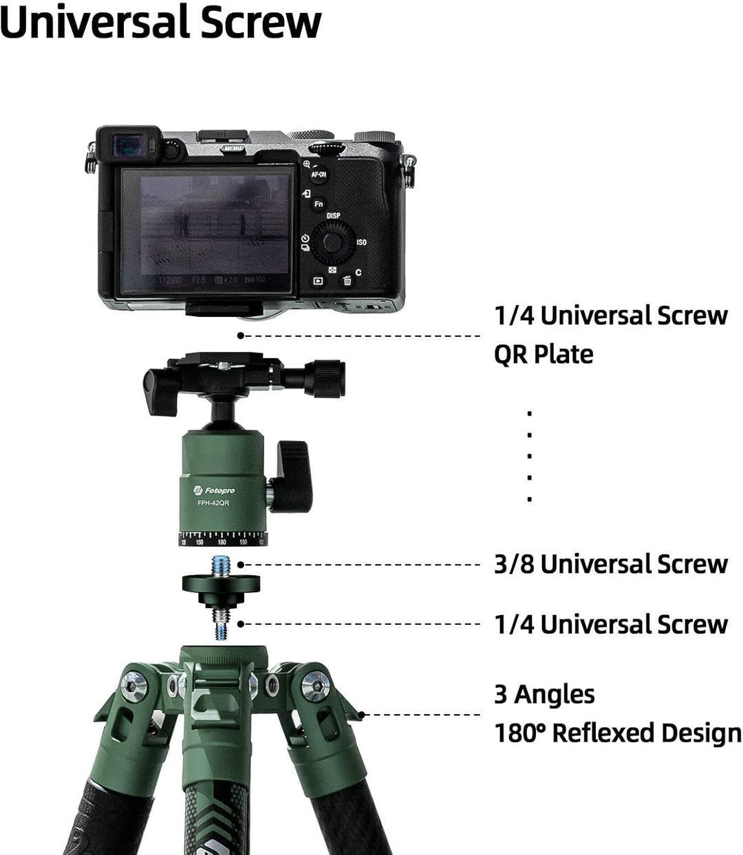 Fotopro Carbon Stativ 151 cm 360-Grad-Kugelkopf Schnellwechselplatte Leichtes Kamera Stativ für Reis