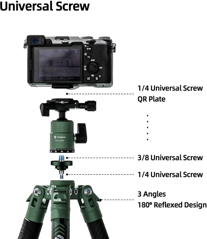 Fotopro Carbon Stativ 151 cm 360-Grad-Kugelkopf Schnellwechselplatte Leichtes Kamera Stativ für Reis