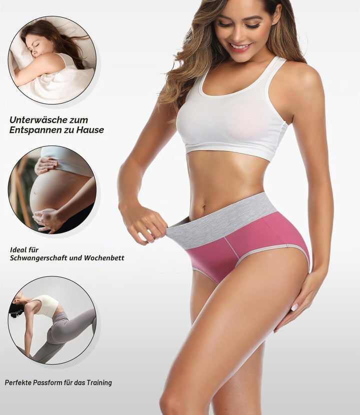 wirarpa Unterhosen Damen Baumwolle Unterwäsche Frauen Taillenslip Hohe Taille Slip 5er Pack XS Schwa