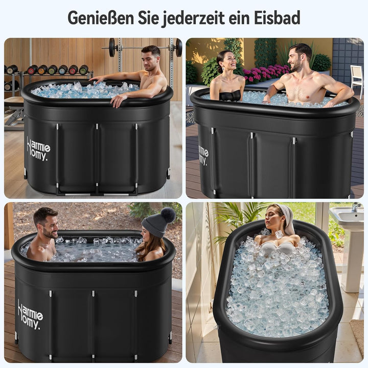 Warmiehomy Faltbare Badewanne Eisbad, Ovales Aufblasbare Eisbad mit Abdeckung und Aufblasbarem Nacke
