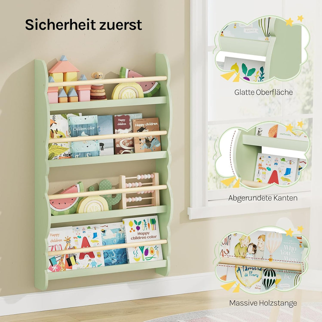 WOLTU Kinder Bücherregal Wand, Bücher-Organizer mit 4 Ablagen, Kinderregal für Buchaufbewahrung, Wan