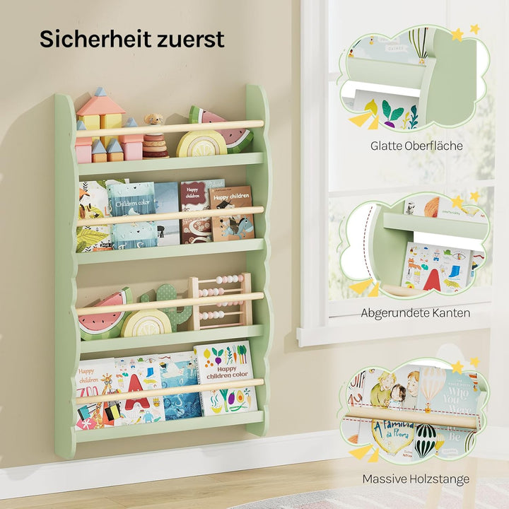 WOLTU Kinder Bücherregal Wand, Bücher-Organizer mit 4 Ablagen, Kinderregal für Buchaufbewahrung, Wan