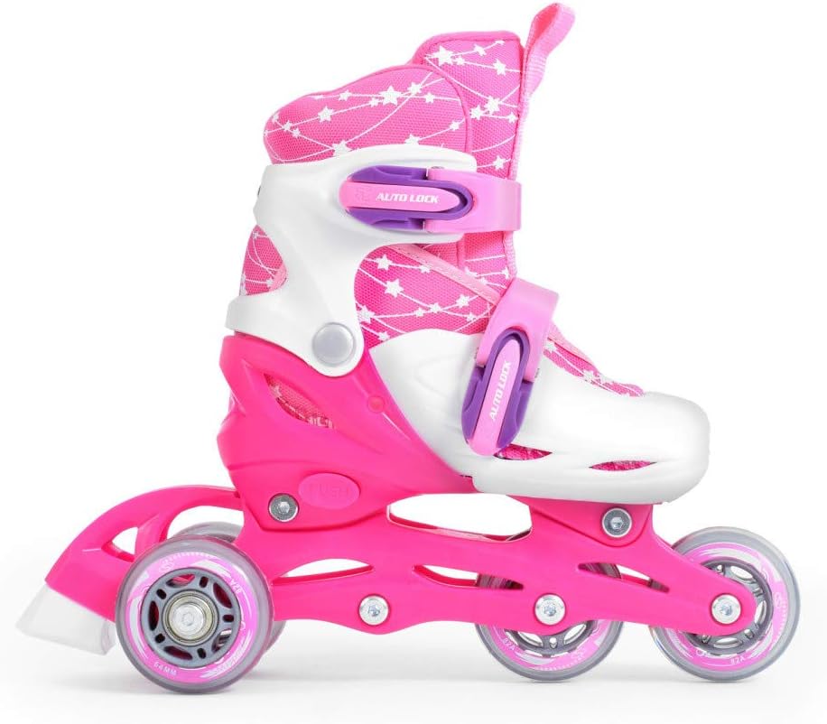 SMJ Kinder Mädchen Set 2in1 Inliner Rollschuhe VERSTELLBAR Inline Skates mit LED Rollen + Schonerset