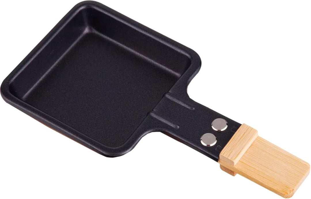 Syntrox 1 Raclette Pfännchen viereckig mit Bambusgriff, Grillzubehör, Raclettezubehör Antihaftbeschi