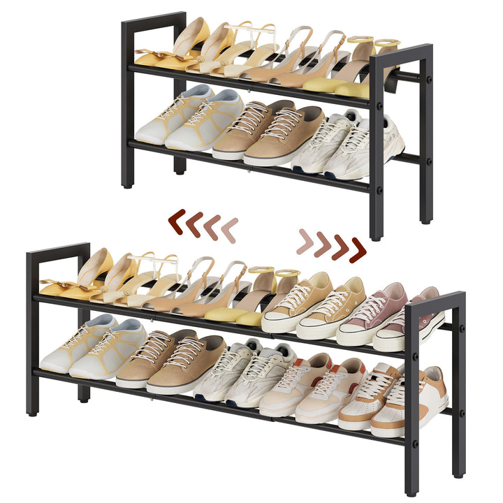 FAVOOSTY 2 Ebenen Schuhregal Metall Ausziehbares Schwarz, Verstellbar Platzsparend, Shoes Rack, Robu