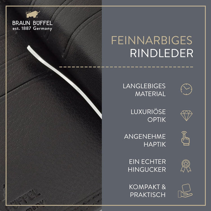 BRAUN BÜFFEL Herren Geldbörse aus echtem Rindsleder Golf mit RFID Schutz - Dollarclip 6 Kartenfächer