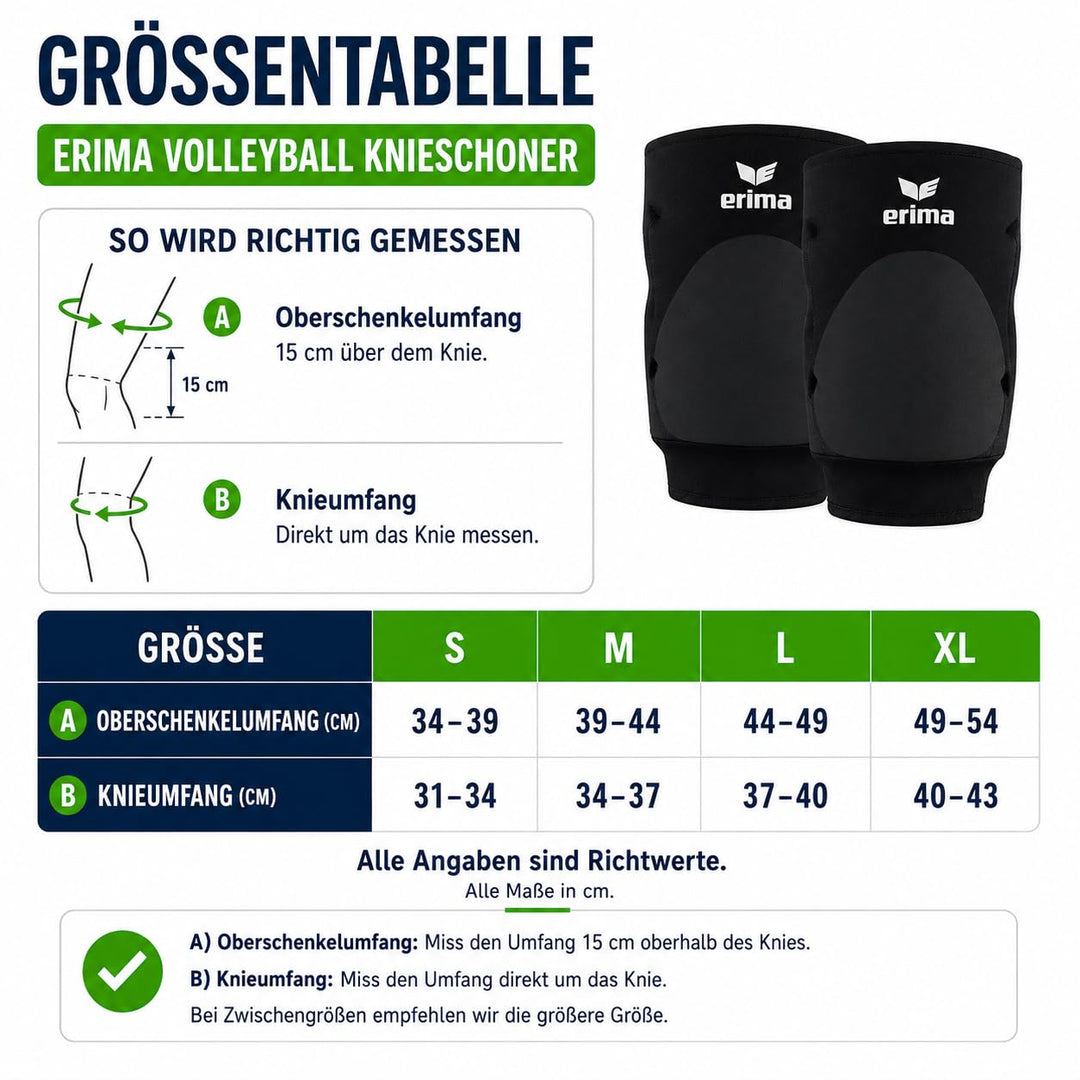 Erima Knieschoner Volleyball Schwarz S Single, Schwarz S Single