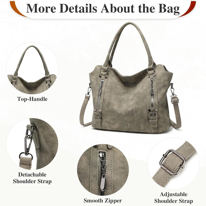 VINBAGGE Damen Handtasche PU Leder Henkeltasche Shopper Tasche Vintage Weiches Umhängetasche Schulte