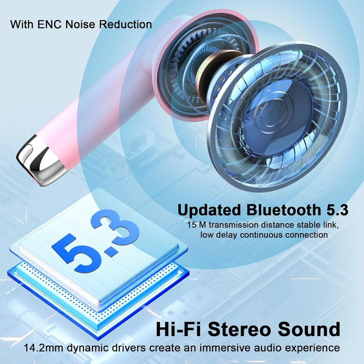 Bluetooth 5.4 Kopfhörer, In Ear Kopfhörer Kabellos mit 4 Mic, 48H Tiefer Bass Spielzeit Wireless Ear