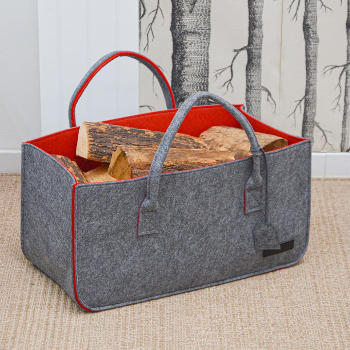 DuneDesign Schwerlast Filztasche bis 25kg - XL Filzkorb für Kaminholz - Shopper Einkaufstasche Grau