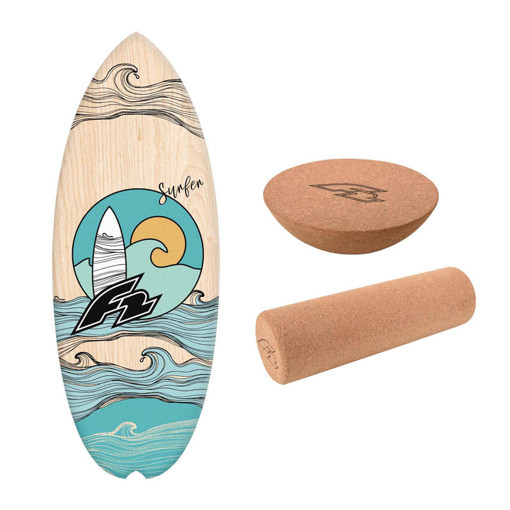 F2 Marken Balance Board Set mit Korkrolle UND Halbkugel Modell wählbar aus Holz für Einsteiger und P
