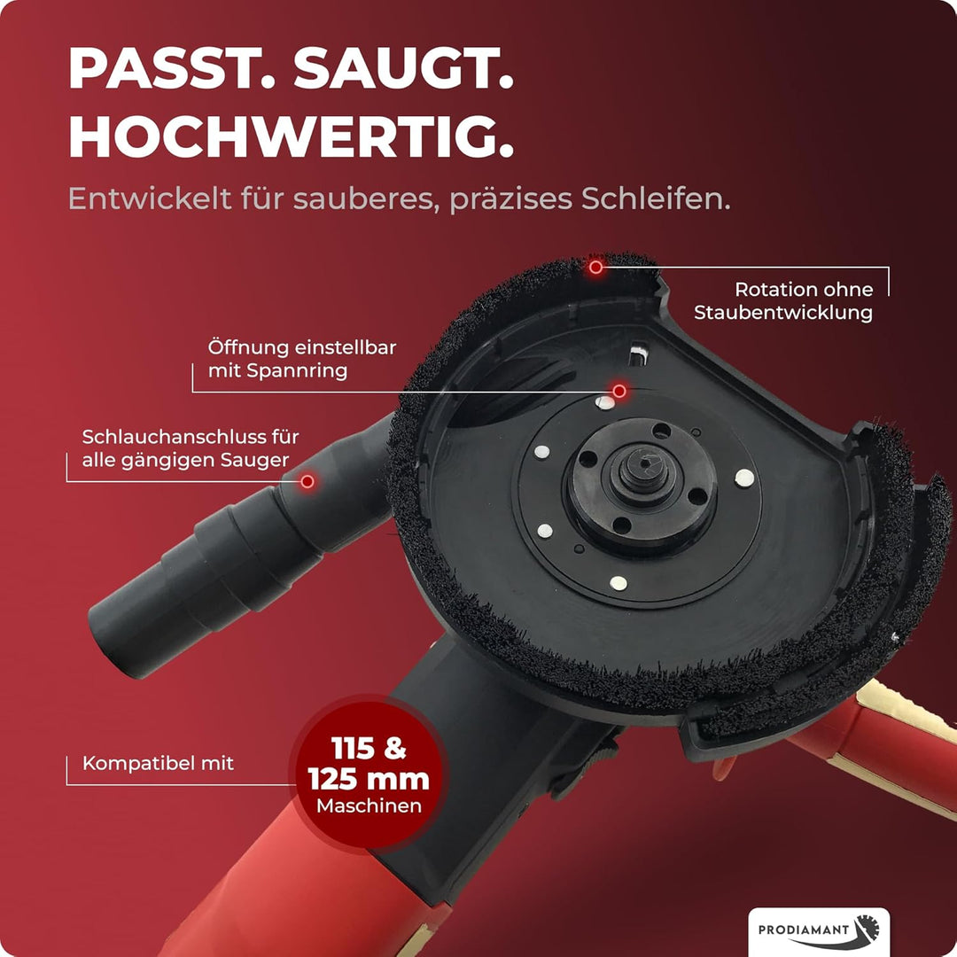 PRODIAMANT Absaughaube Schleiftopf 125mm für Winkelschleifer zum Staub-Absaugen beim Schleifen mit D
