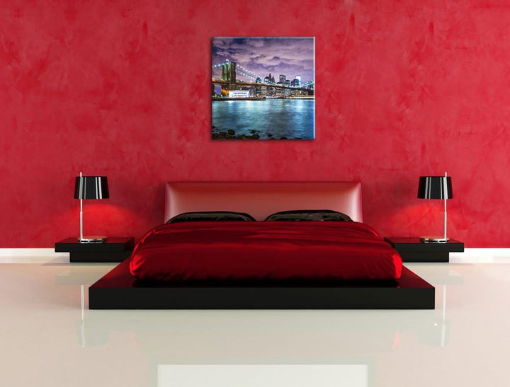 Skyline New York, Format: 70x70 auf Leinwand, XXL riesige Bilder fertig gerahmt mit Keilrahmen, Kuns