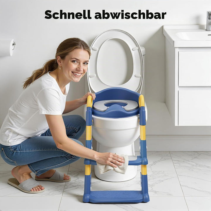 Kinder Toilettensitz mit Treppe, 2-7 Jahre, 6-stufig höhenverstellbar, klappbarer Toilettentreppe, P