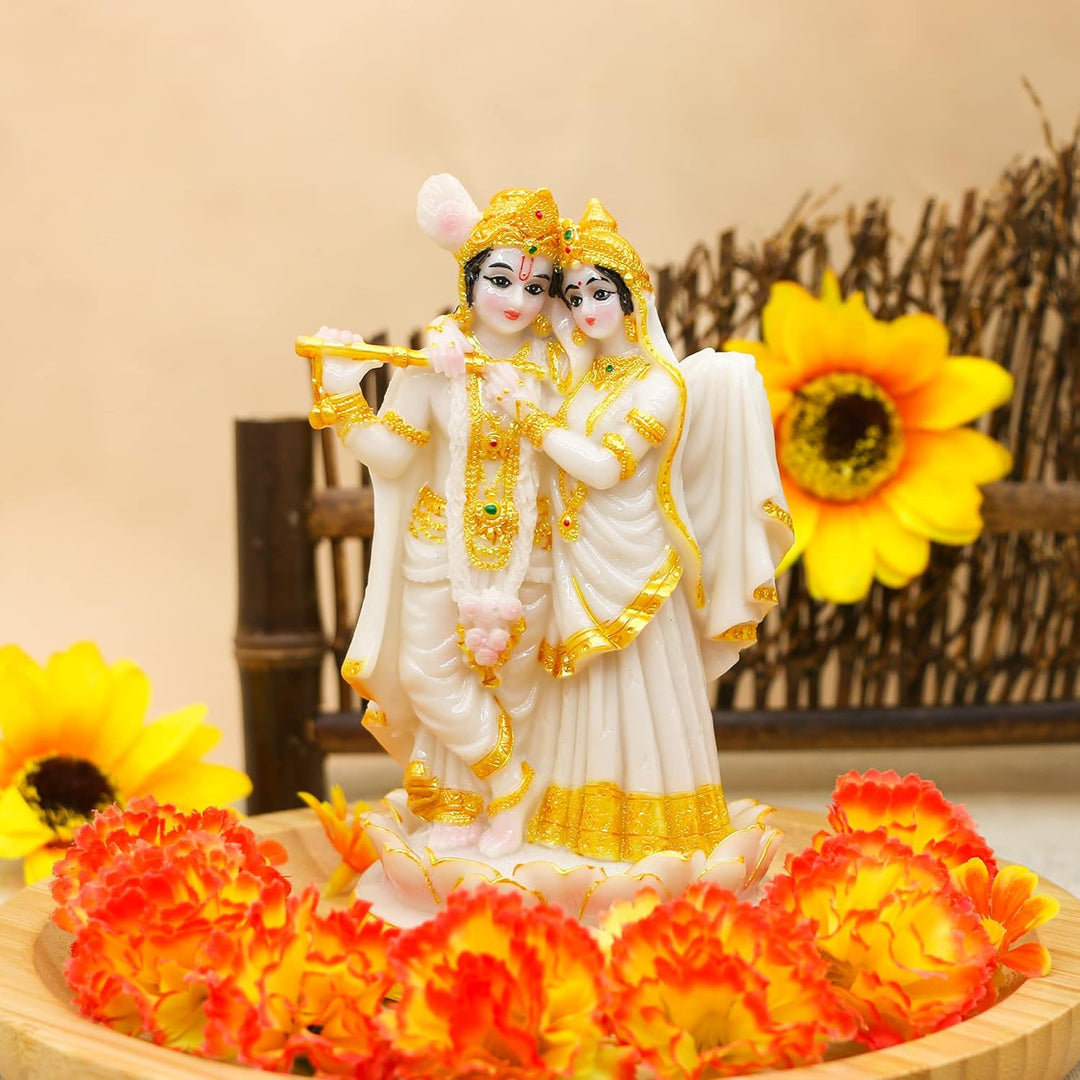 alikiki Hinduistische Radha Krishna Idols Statue, 14 cm hoch, Marmor-Optik, indischer Gott Krishna R